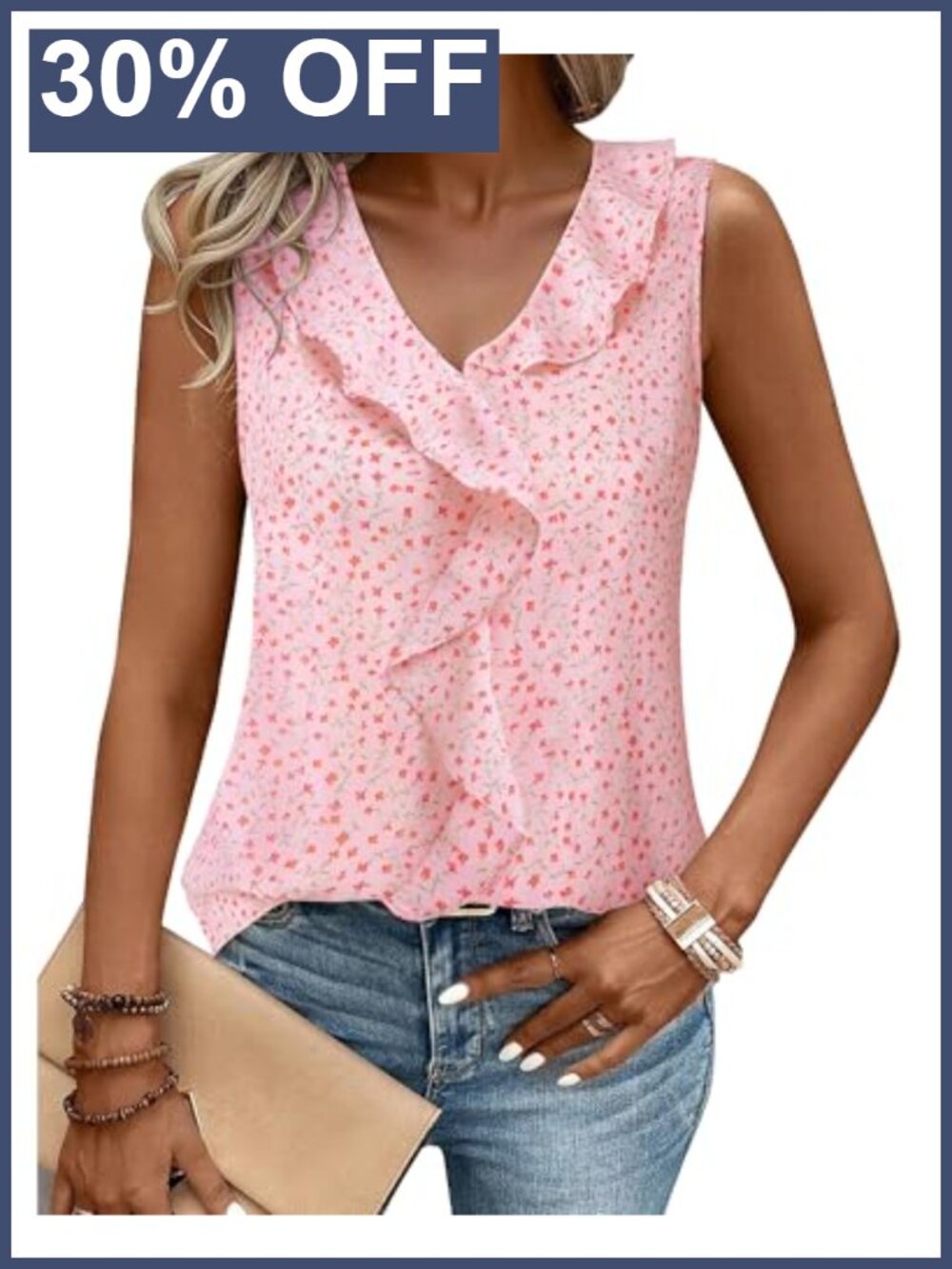 Women's Sleeveless Ruffle V-Neck Business Casual Tank Top Blouse